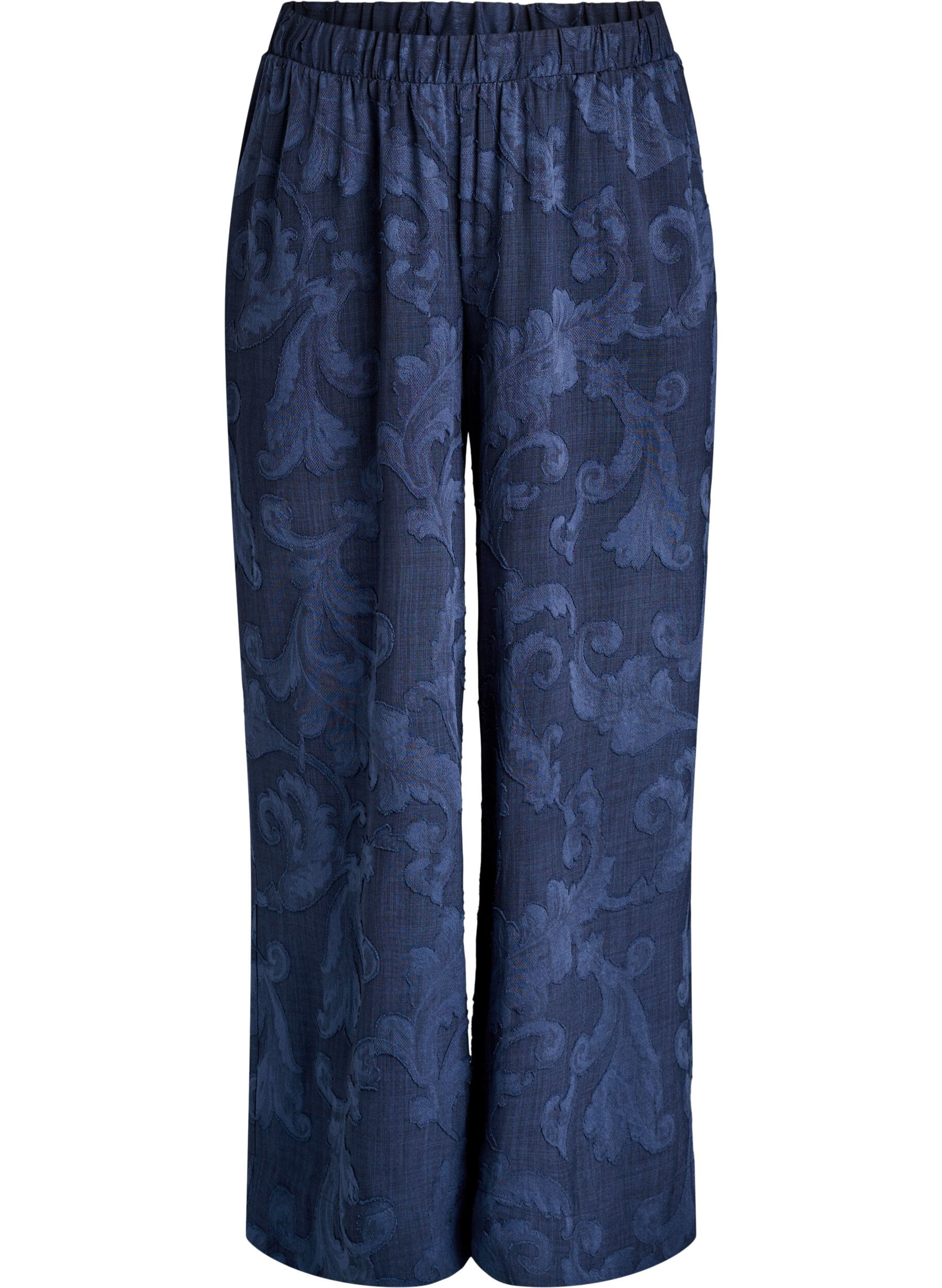 Zizzi Losse broek met een gestructureerd ton-sur-ton patroon, Blauw, Packshot image number 0