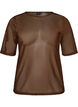 Mesh top met korte mouwen en ronde hals, Bruin, Packshot image number 0