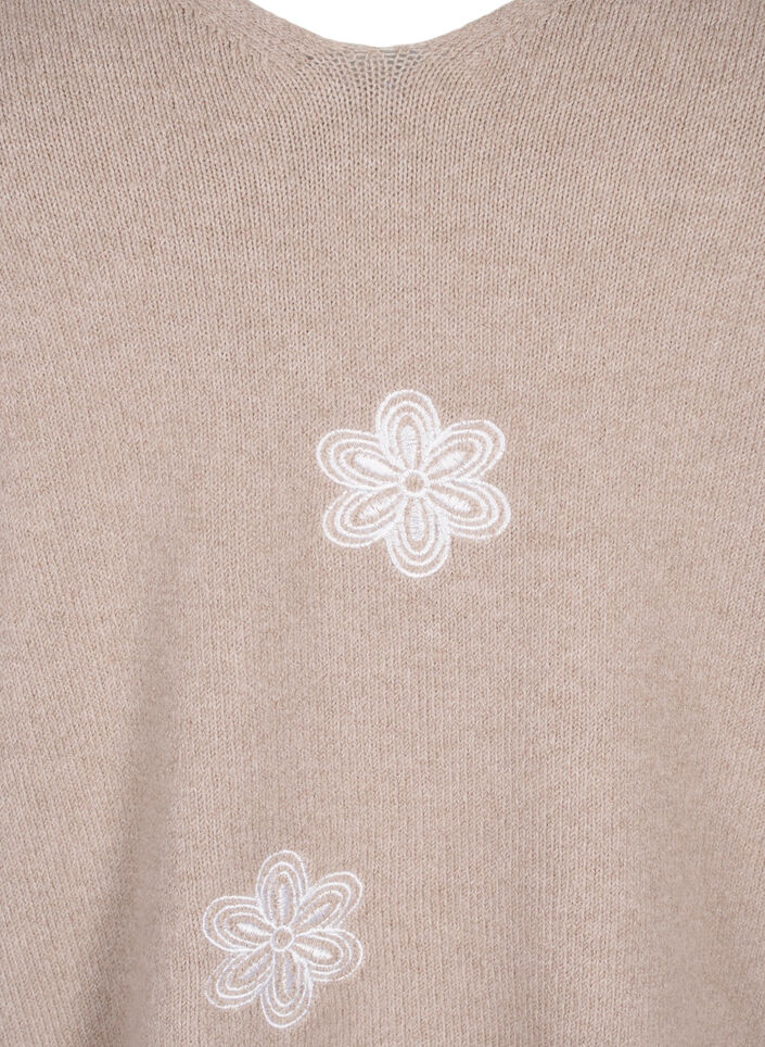 Gebreide blouse met geborduurde bloemen, Simply Taupe Mel., Packshot image number 2
