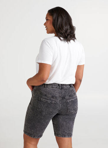 Denim shorts met hoge taille, Grey Denim, Model image number 1