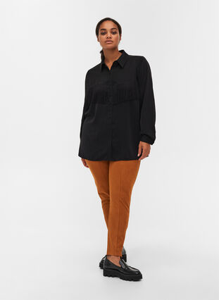 Effen blouse met franje, Black, Model image number 3