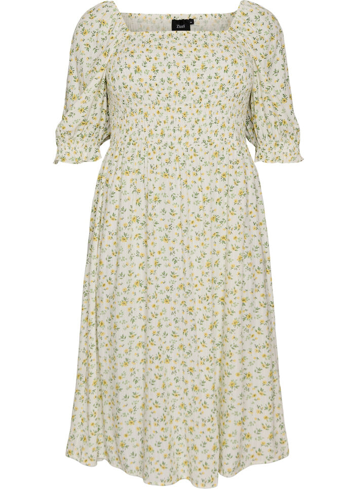 Gebloemde viscose zomerjurk, Wit, Packshot image number 0