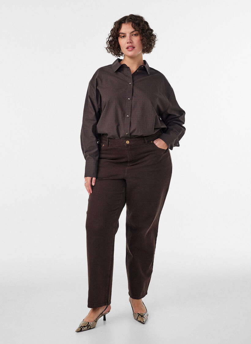 Katoenen overhemd met ruitpatroon, Bruin, Model image number 1