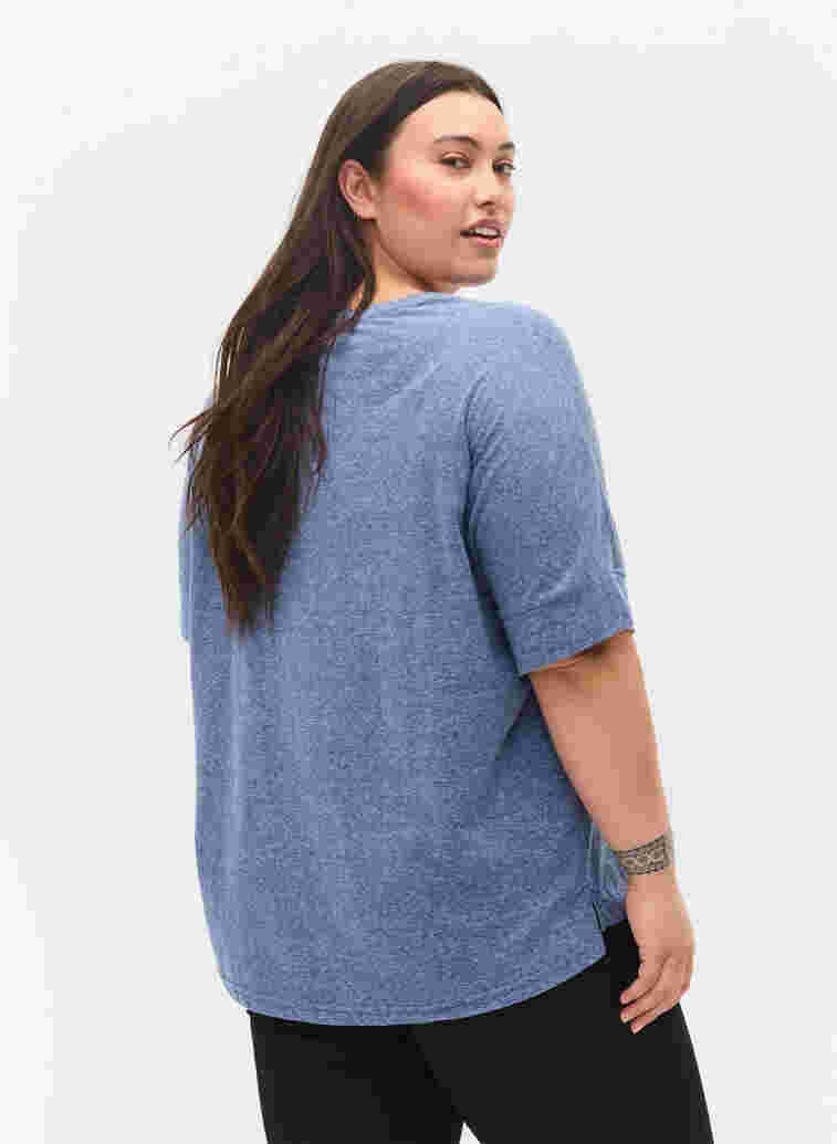 Gemêleerde blouse met korte mouwen, Twilight Blue Mel., Model image number 1