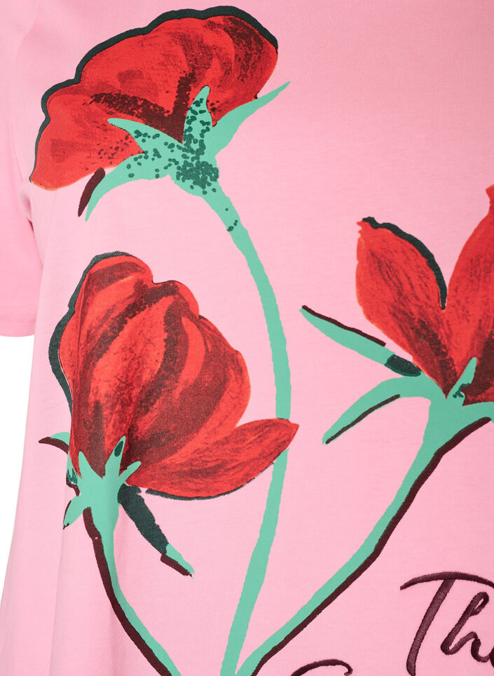 Katoenen T-shirt met print aan de voorkant, Roze, Packshot image number 2
