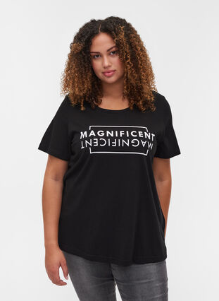 Katoenen t-shirt met korte mouwen en print, Black/Magnificent, Model image number 0