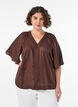 Viscose blouse met V-hals en decoratieve details, Bruin, Model image number 0