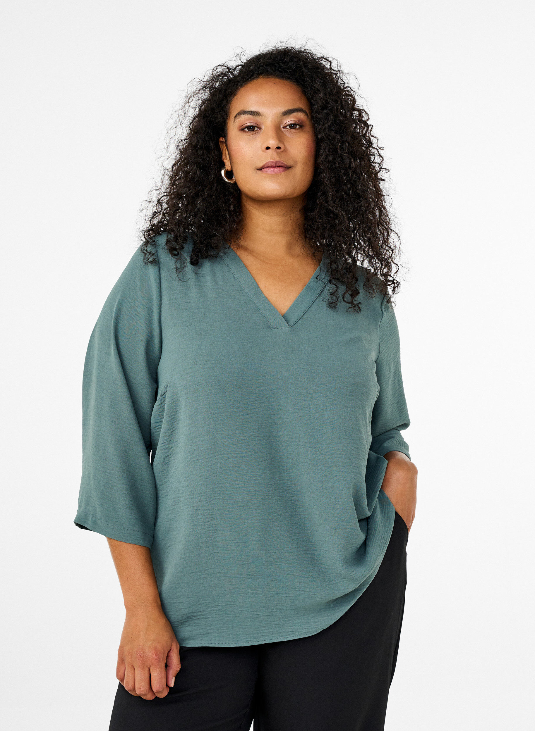 Zizzi Blouse met 3/4 mouwen, Groen, Model image number 0