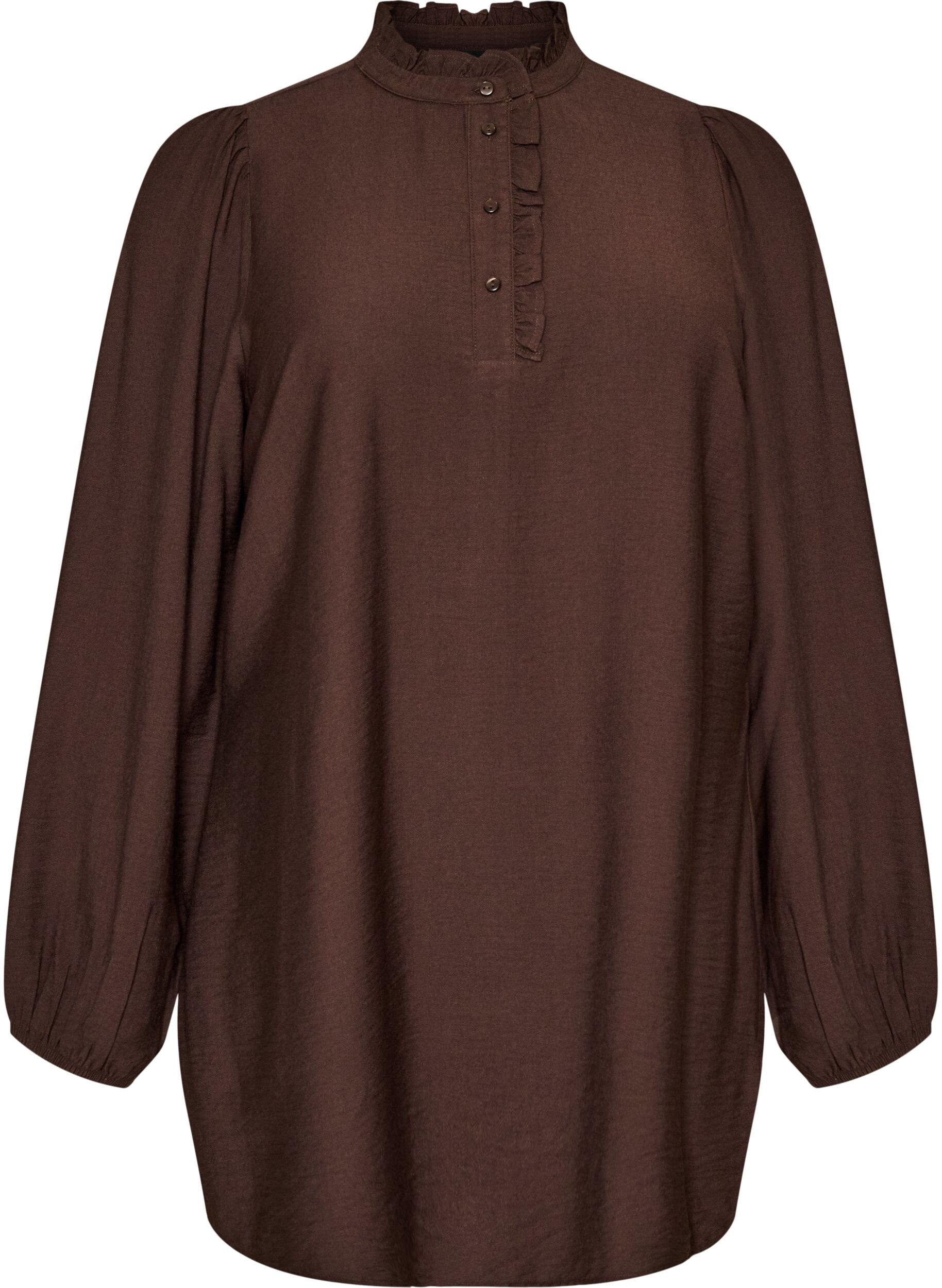 ZizziViscose tuniek met ruches en knopen, Bruin, Packshot image number 0