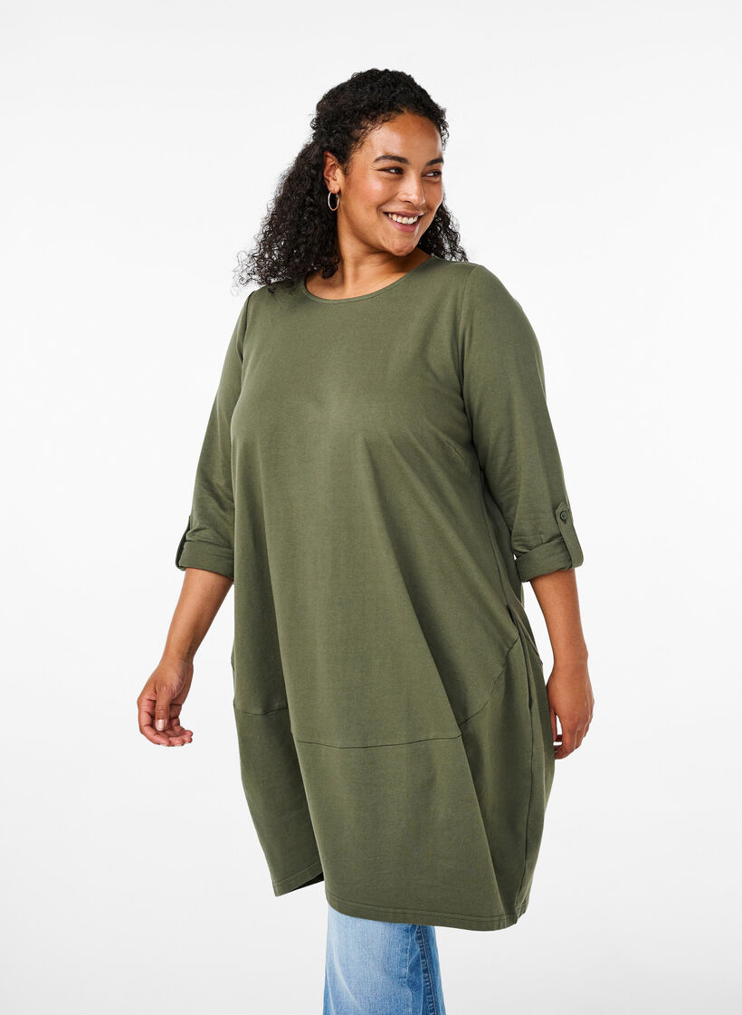 Ballonjurk van katoen met zakken, Groen, Model image number 0