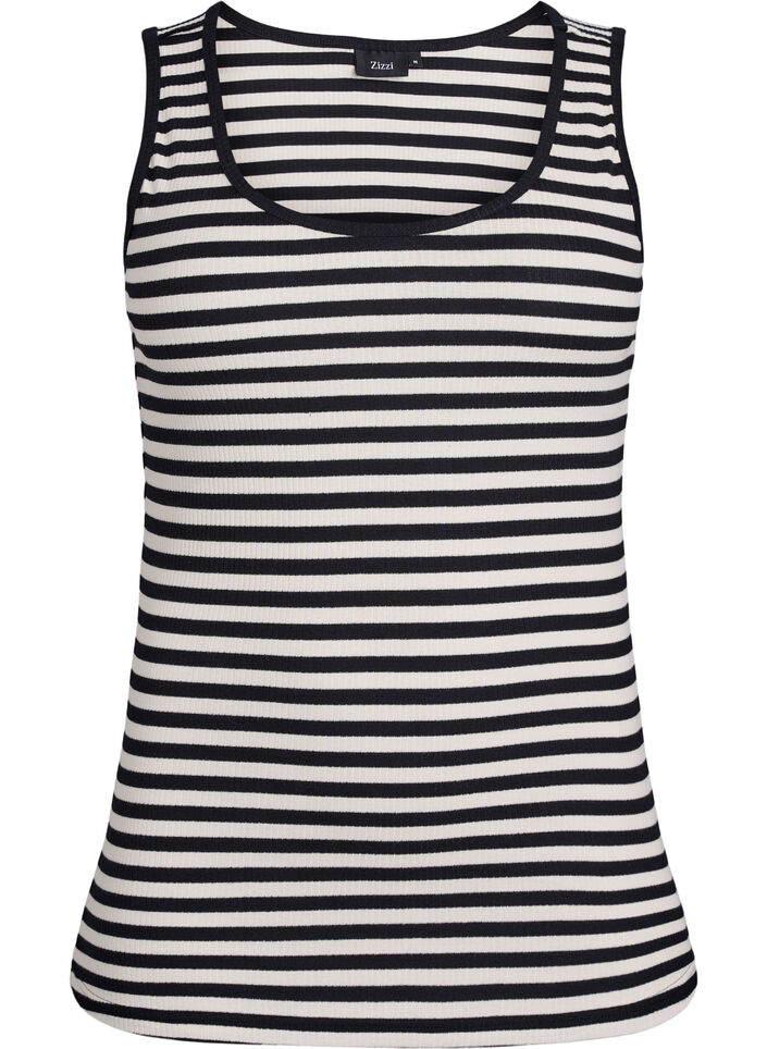 Gestreepte tanktop met een ribstructuur, Zwart, Packshot image number 0