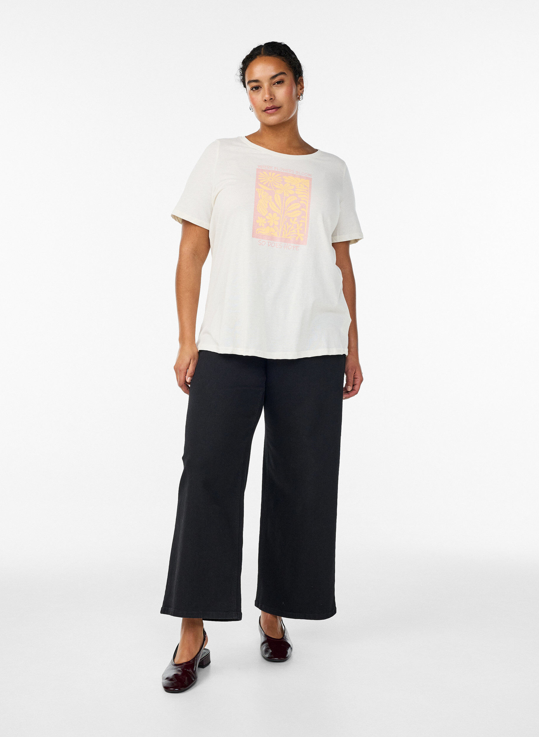 Zizzi T-shirt met print, Wit, Model image number 1