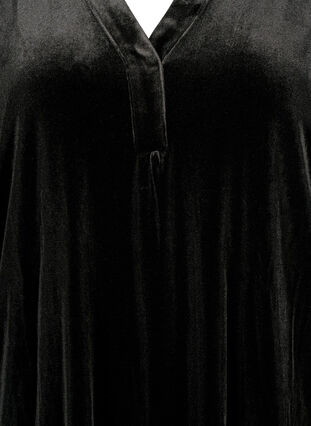  Velour jurk met lange mouwen en V-hals, Black, Packshot image number 2