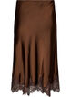 Midi satijnen rok met kanten afwerking, Bruin, Packshot image number 1