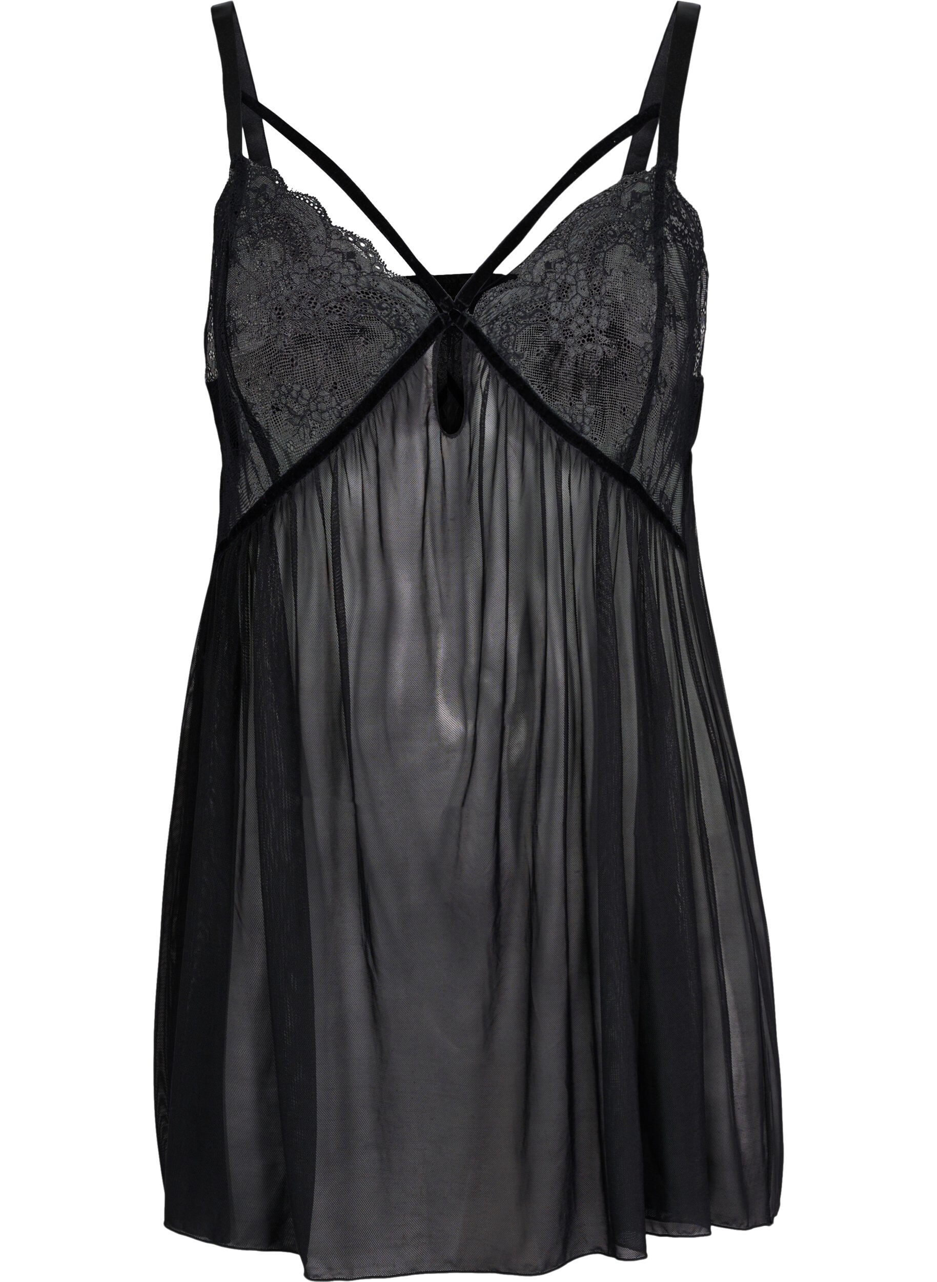 Zizzi Transparante chemise met kant, Black, Packshot image number 0