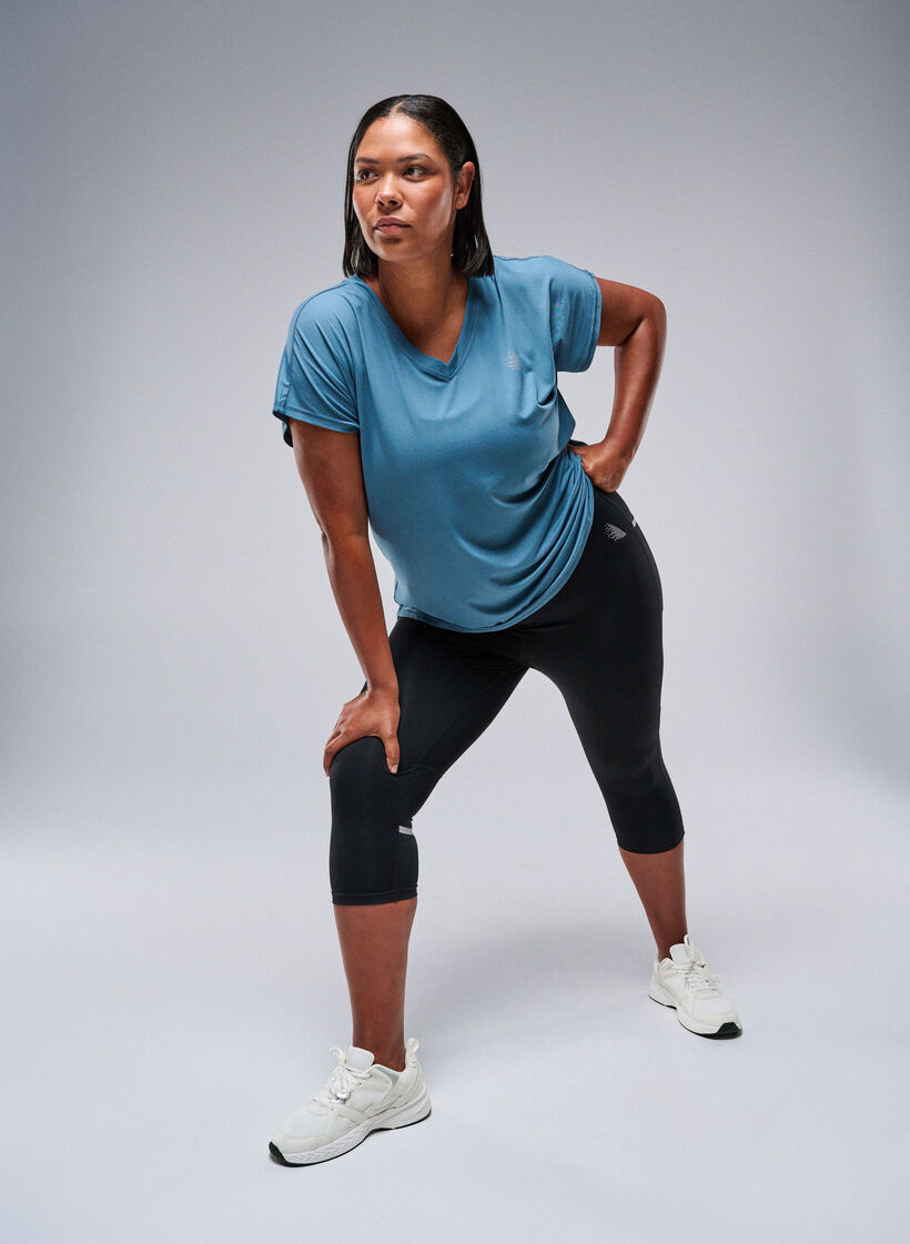 T-shirt met korte mouwen voor workouts en V-hals, Blauw, Image image number 0