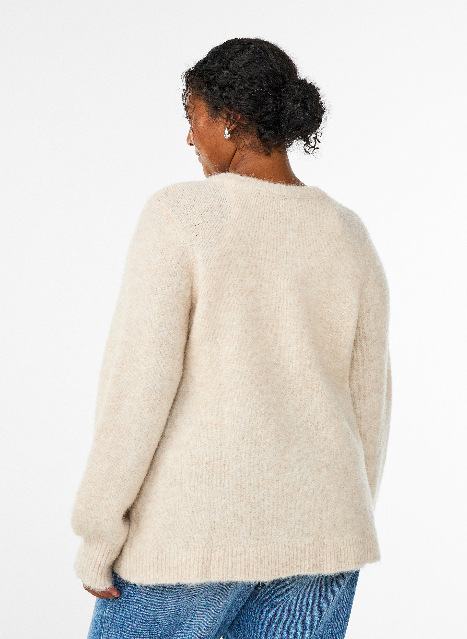 Zizzi Cardigan met wol en alpaca en decoratieve knopen, Beige, Model image number 2