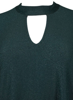 Glitter blouse met lange mouwen, ronde hals en V-detail, Black Scarab, Packshot image number 2