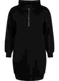 Sweatshirt jurk met capuchon en rits, Black
