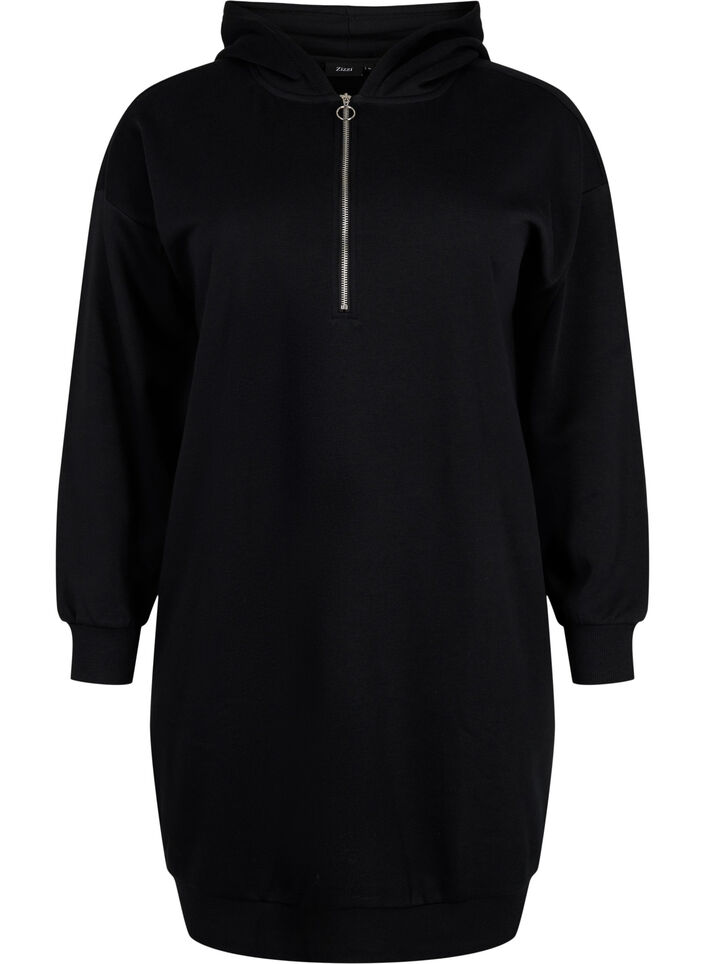 Sweatshirt jurk met capuchon en rits, Black, Packshot image number 0