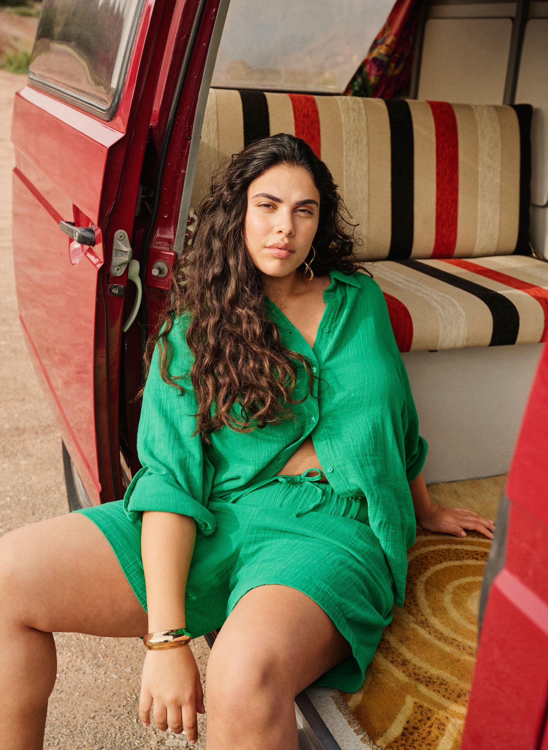 Zizzi Katoenen mousseline korte broek met zakken, Jolly Green, Image image number 0