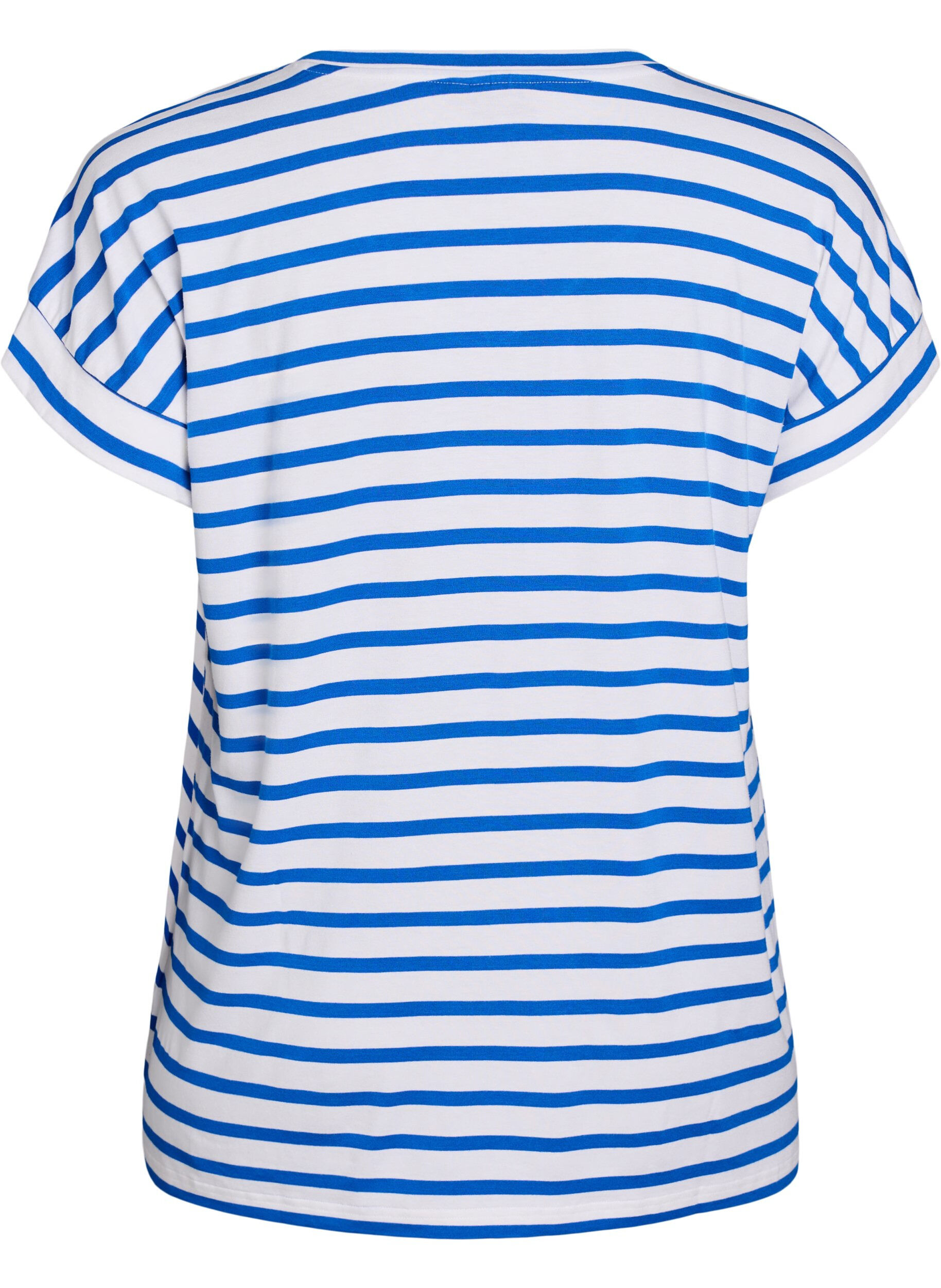 Zizzi Gestreept T-shirt met V-hals, Blauw, Packshot image number 1