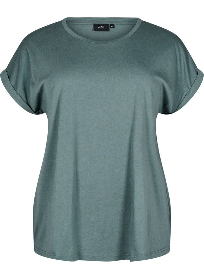 T-shirt met korte mouwen van katoenmix, Groen, Packshot image number 0