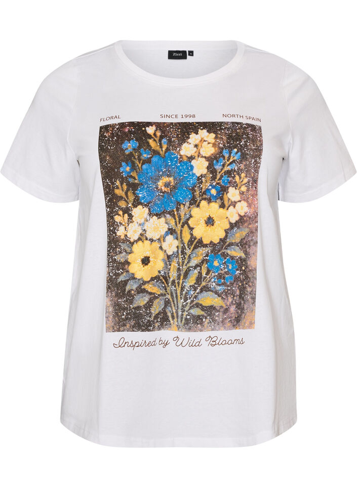 Katoenen T-shirt met print aan de voorkant, Wit, Packshot image number 0