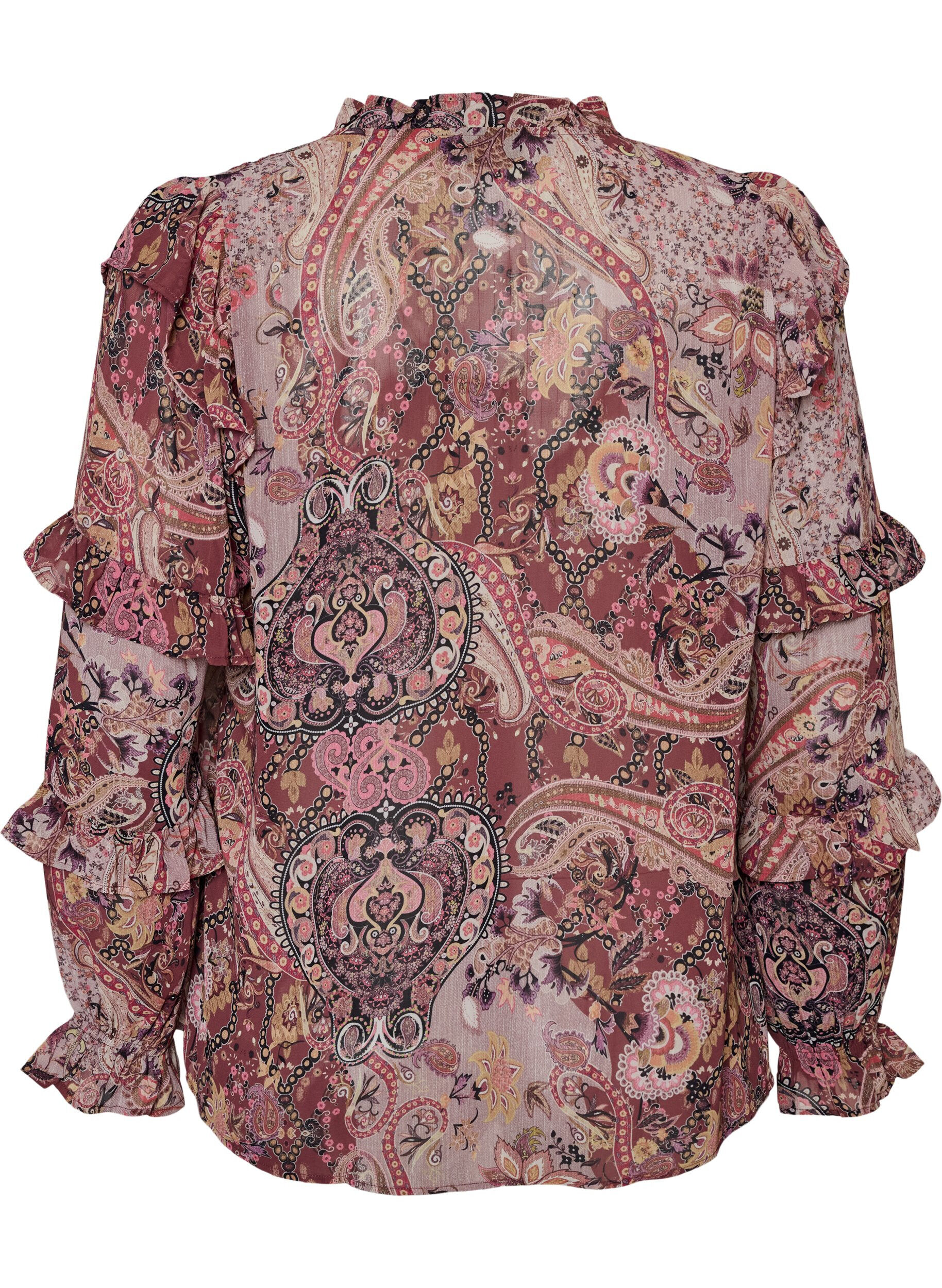 ZizziBlouse met paisleyprint en ruchesdetails, Paars, Packshot image number 1