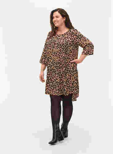 Bedrukte jurk met 3/4 mouwen, Leopard, Model image number 2