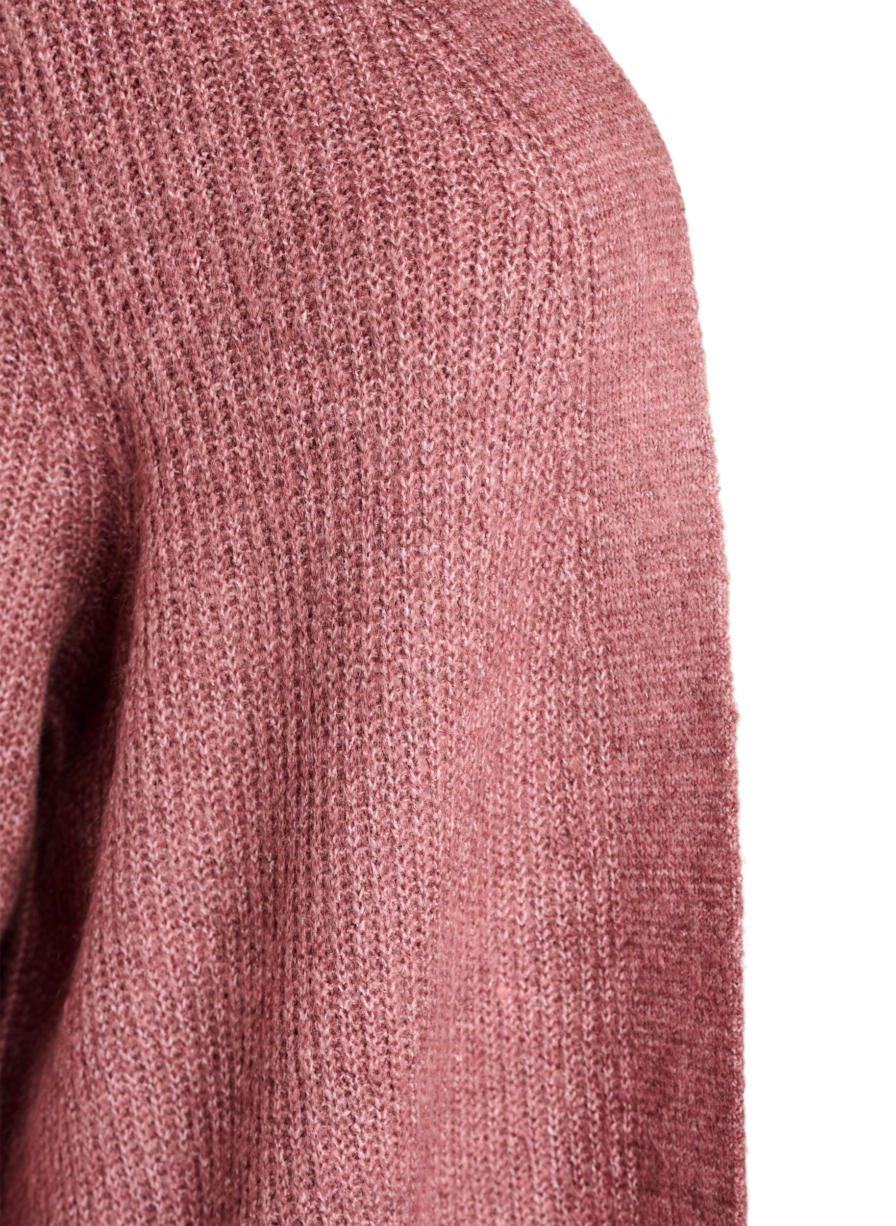 Zizzi FLASH - Lange ribgebreide cardigan met open voorkant, Roze, Packshot image number 2