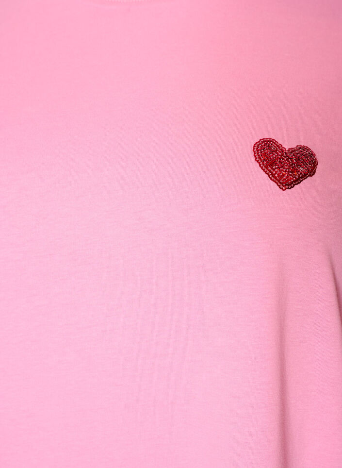 T-shirt met pailletten hart en kleurrijke achterprint, Roze, Packshot image number 2