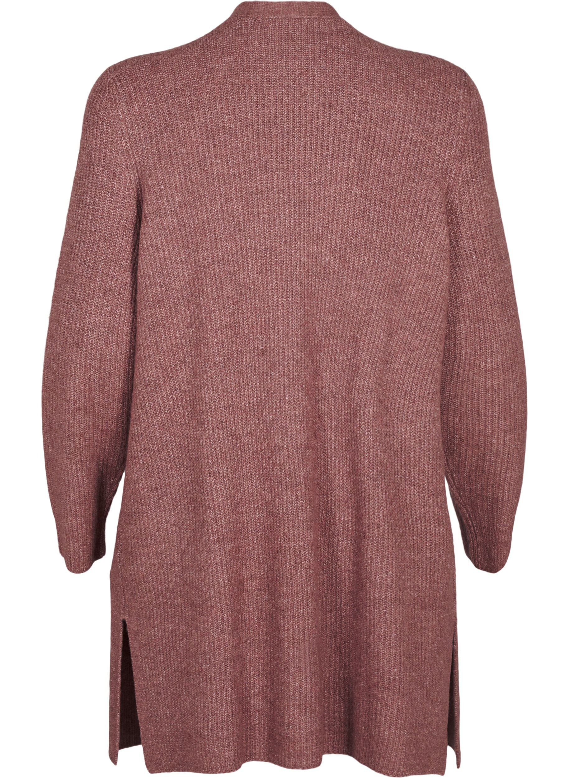 Zizzi FLASH - Geribde cardigan met splitten, Rose Brown Melange, Packshot image number 1