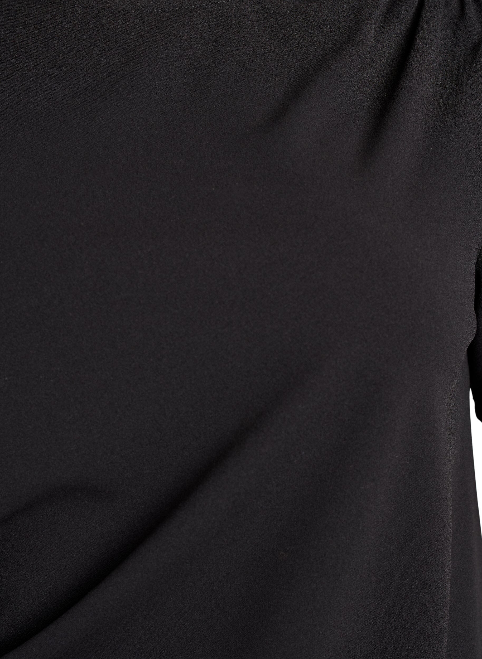 Zizzi Blouse met korte mouwen en ruches met een asymmetrische zoom, Zwart, Packshot image number 2
