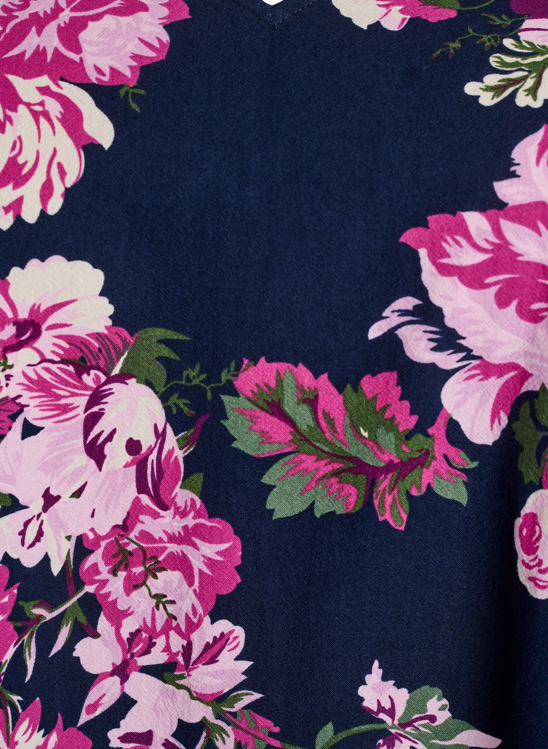 Zizzi Korte katoenen jurk met V-hals en lange mouwen, Blauw, Packshot image number 2