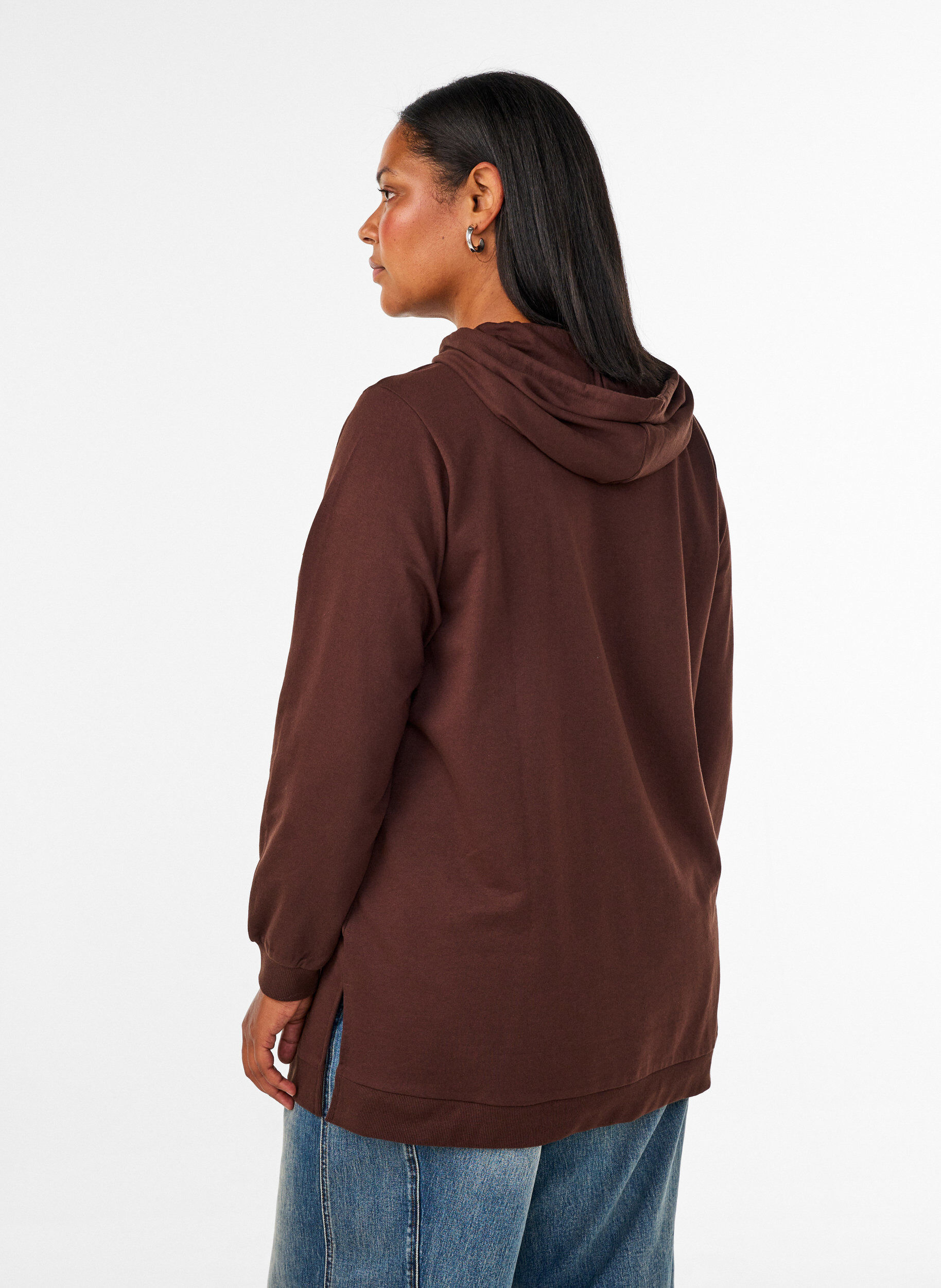 ZizziHoodie met een terry tekstmotief, Bruin, Model image number 2