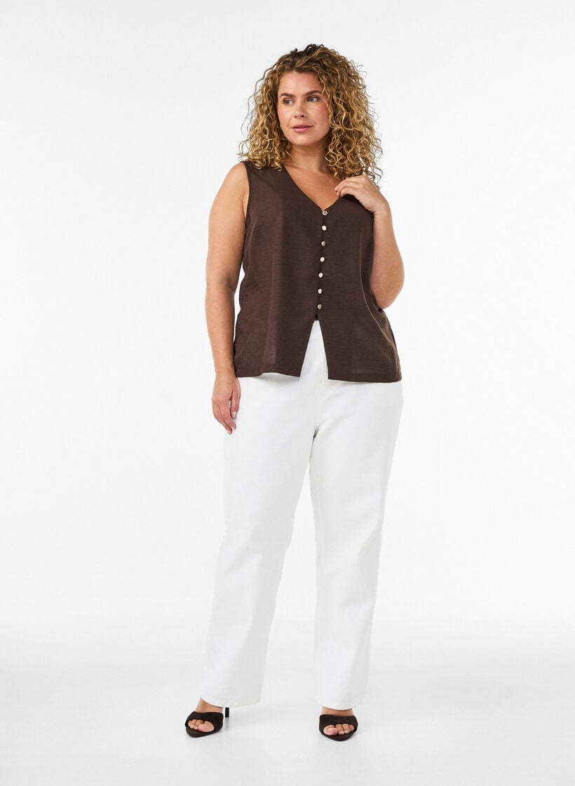 Mouwloos vest met V-hals en knopen, Bruin, Model image number 1