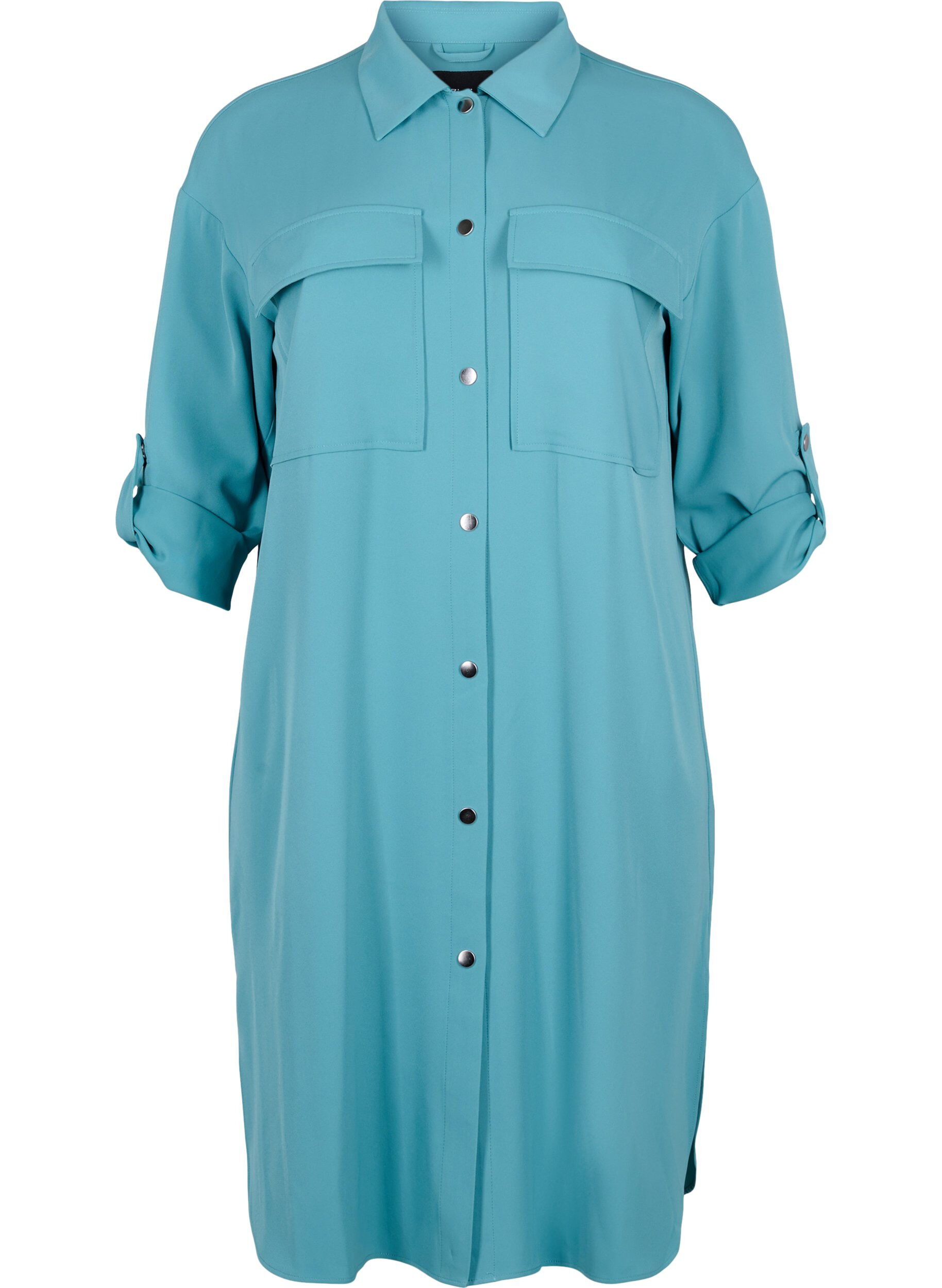 Zizzi Lang overhemdjasje met knoopsluiting, Brittany Blue, Packshot image number 0