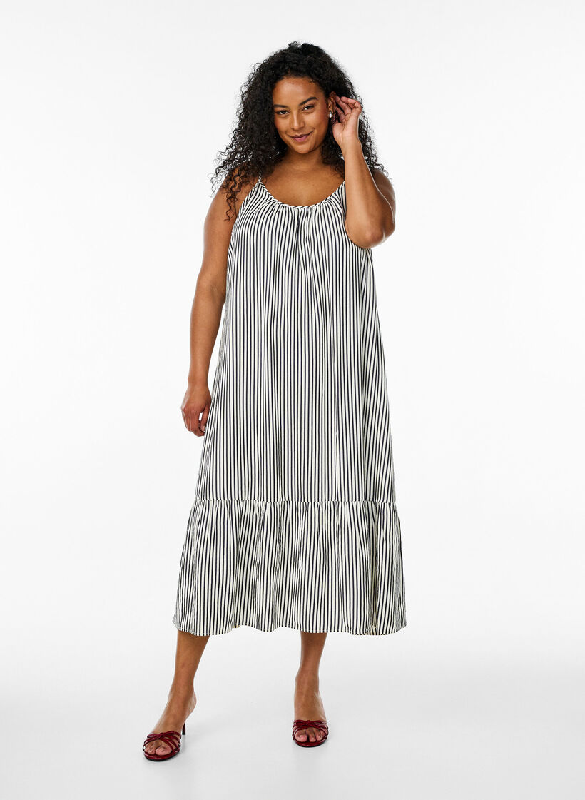 Zomerjurk met strepen en A-lijn pasvorm, Zwart, Model image number 0