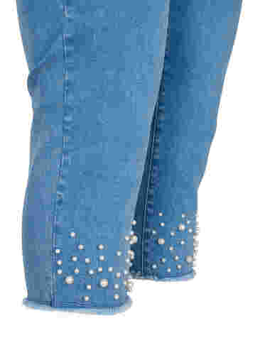 Denim onderbroek met hoge taille en parels, Light blue denim, Packshot image number 3