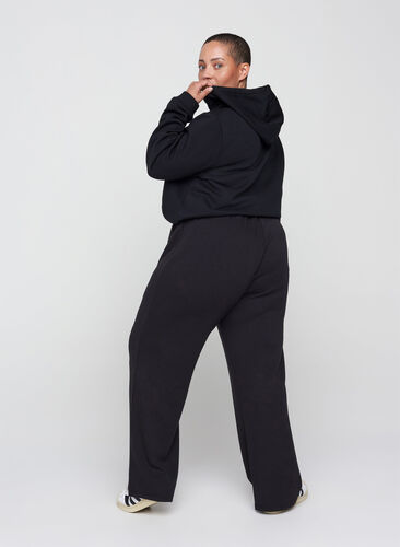 Sweatpants met wijde pijpen en trekkoord in de taille, Black, Model image number 1