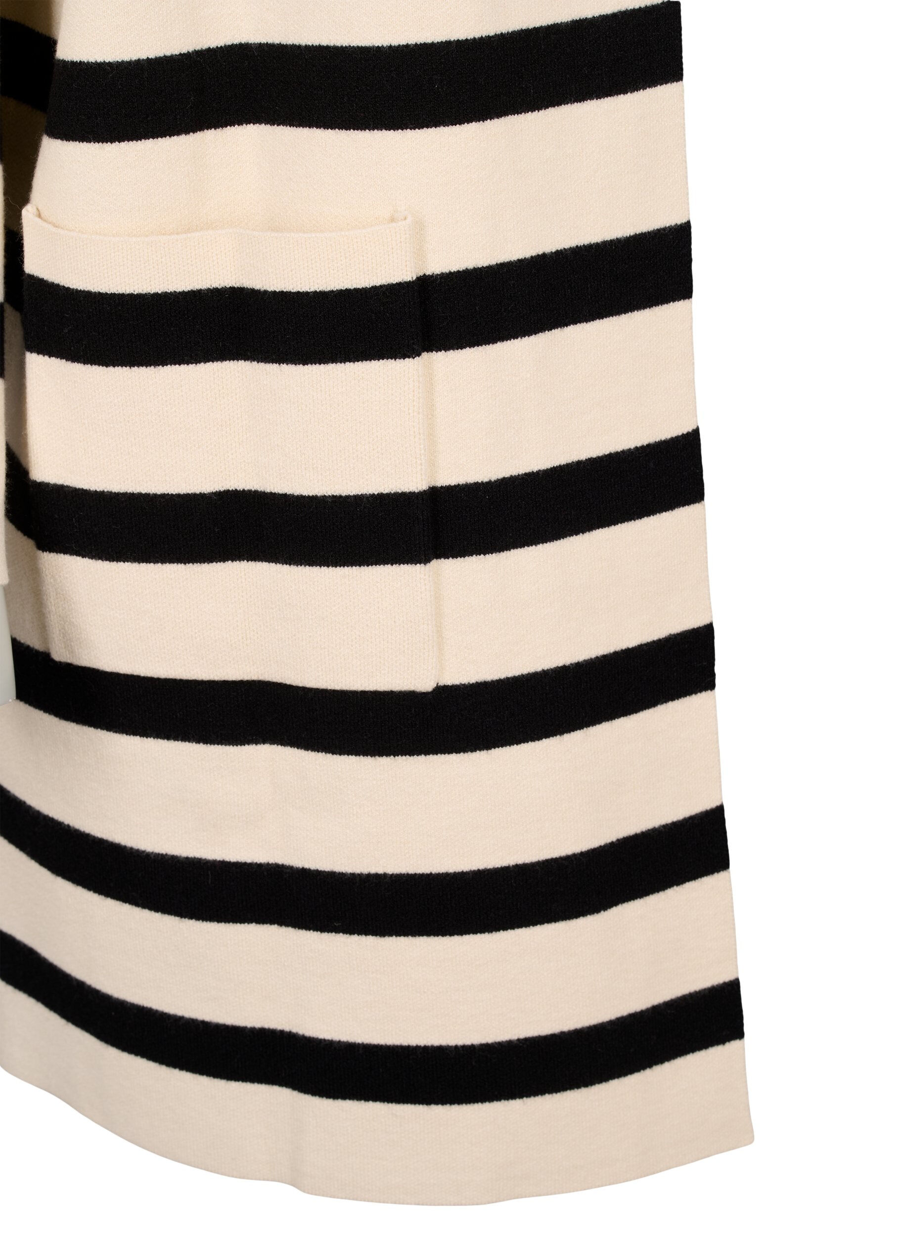Zizzi Lange gestreepte gebreide cardigan, Birch w/Black, Packshot image number 3