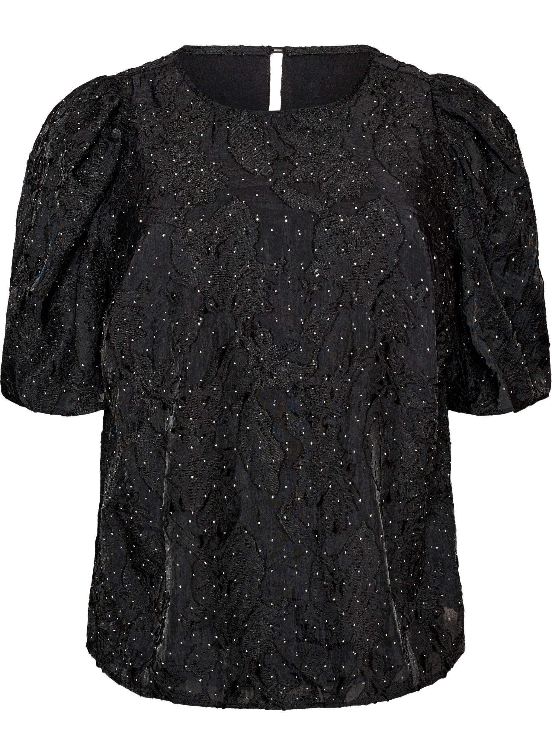 Jacquard blouse met sprankelende details en pofmouwen