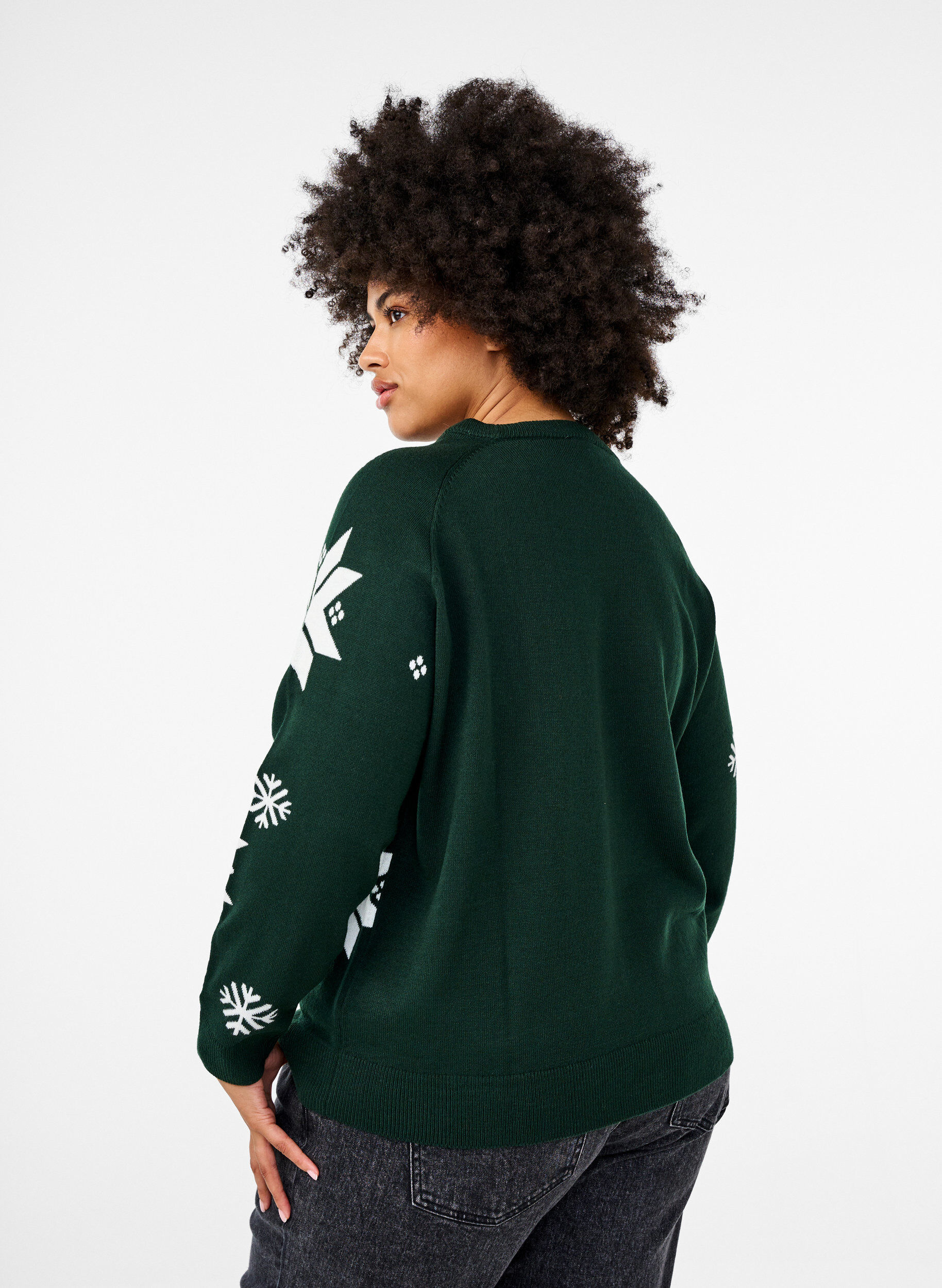 Zizzi Gebreide trui met sneeuwvlokken, Groen, Model image number 2