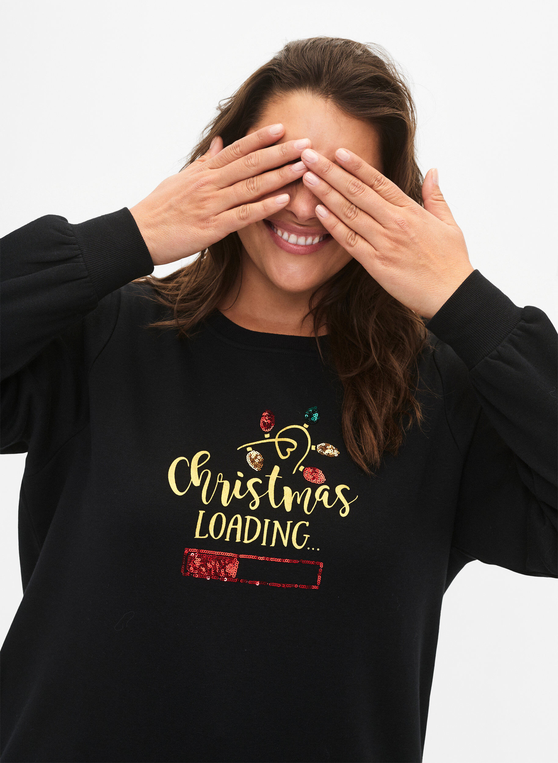 Zizzi Kerst sweatshirt, Black LOADING, Model image number 2