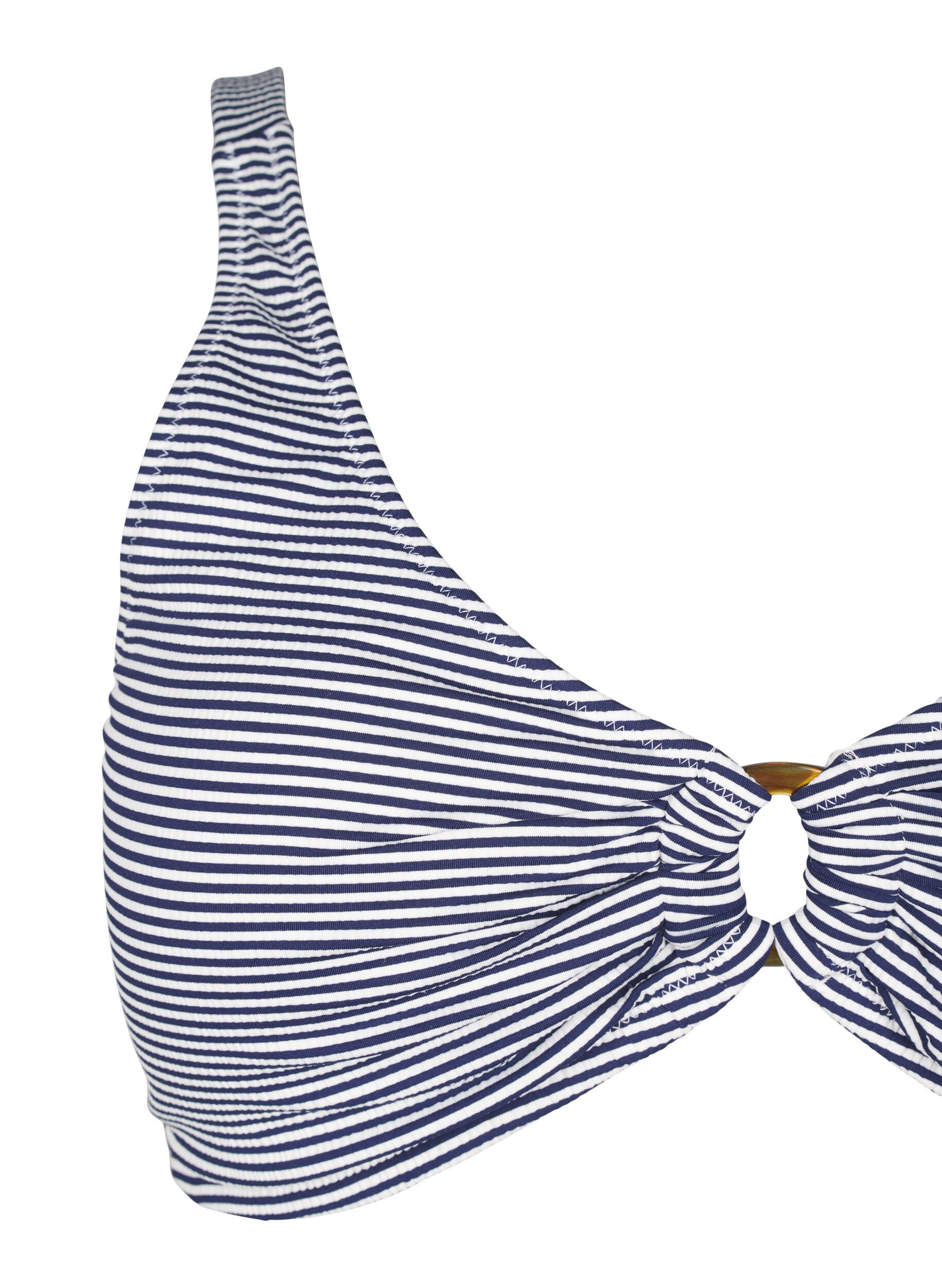 Zizzi Bikini top met gestreepte textuur en ringdetail, Blauw, Packshot image number 2