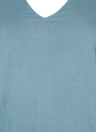 Katoenen blouse met borduursel en korte mouwen, Smoke Blue, Packshot image number 2