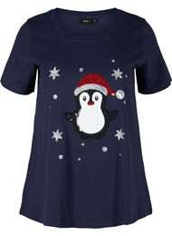 Kerst t-shirt in katoen, Night Sky Pingvin