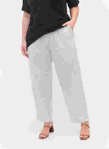 Cropped broek met streepjes, White Stripe, Model image number 2