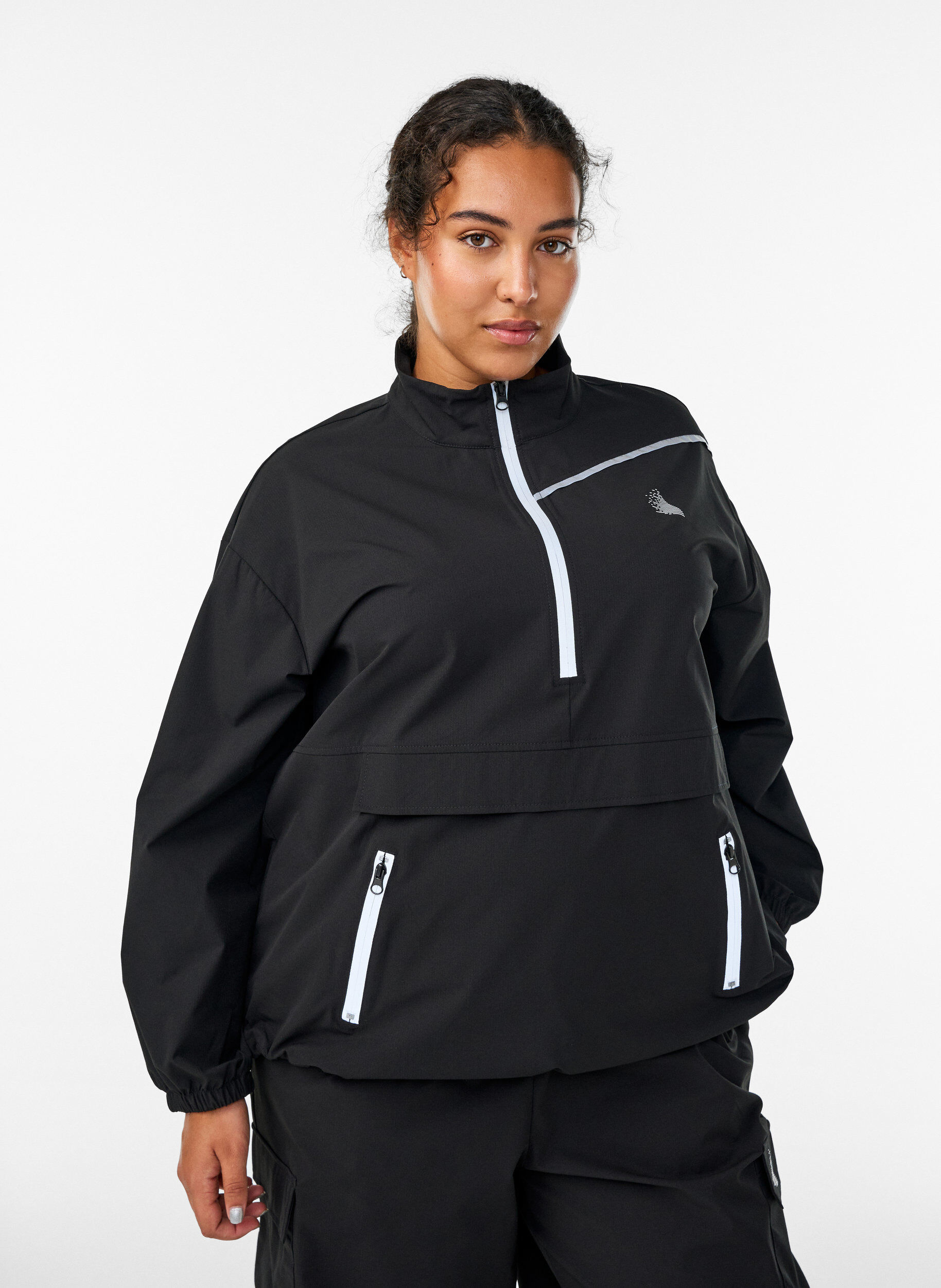 Sportieve anorak met reflecterende details en zakken, Zwart, Model